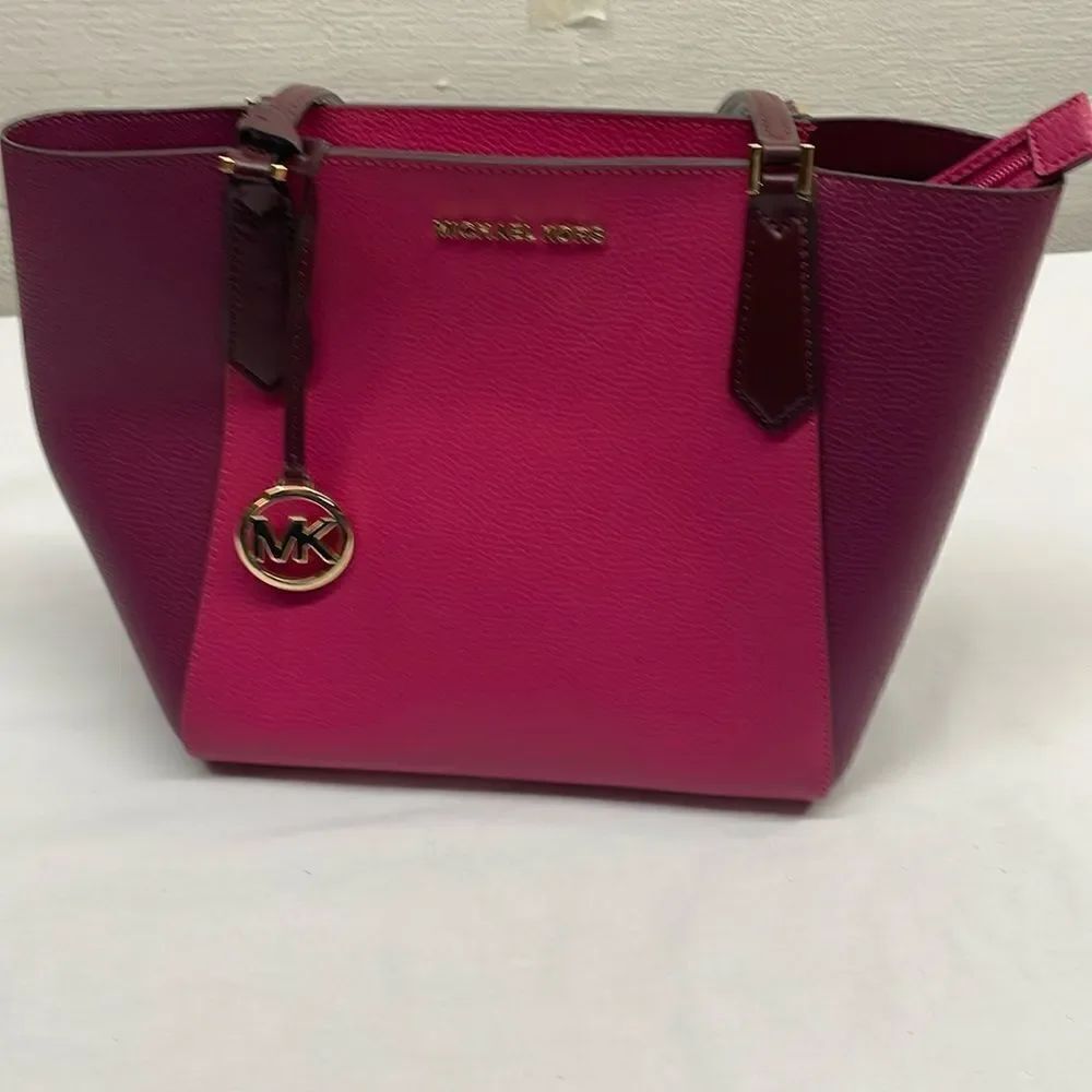 Michael Kors Kimberly Small Bonded Tote signature Electric Pink Multi Leather